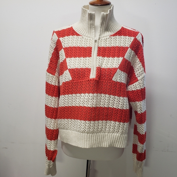 a new day Sweaters - A New Day Womens Half Zip Mock Turtleneck Pullover Sweater Large Striped Preppy